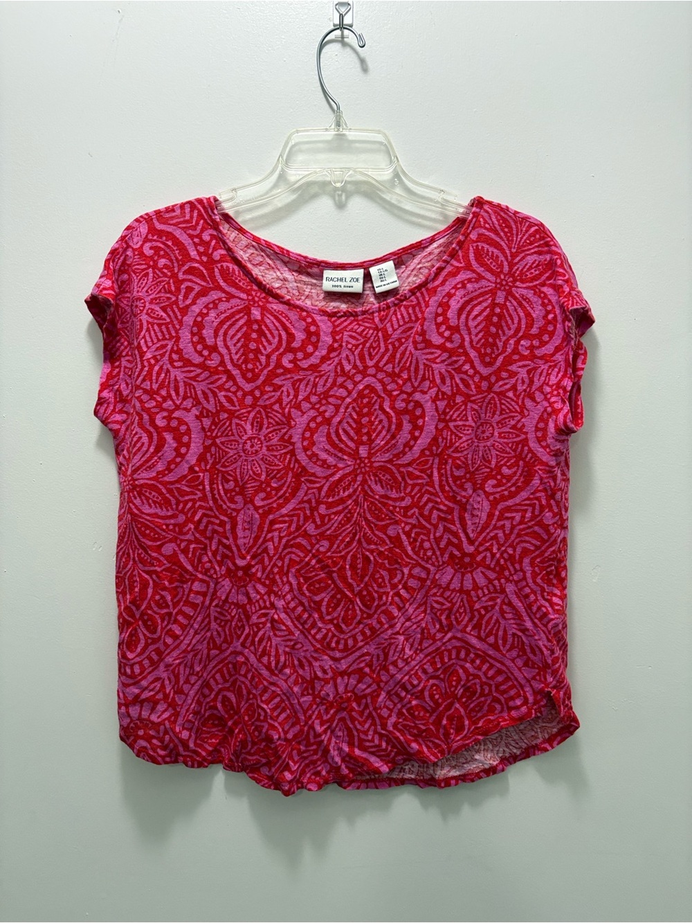 Rachel Zoe Red and Pink Patterned Short Sleeve Tee